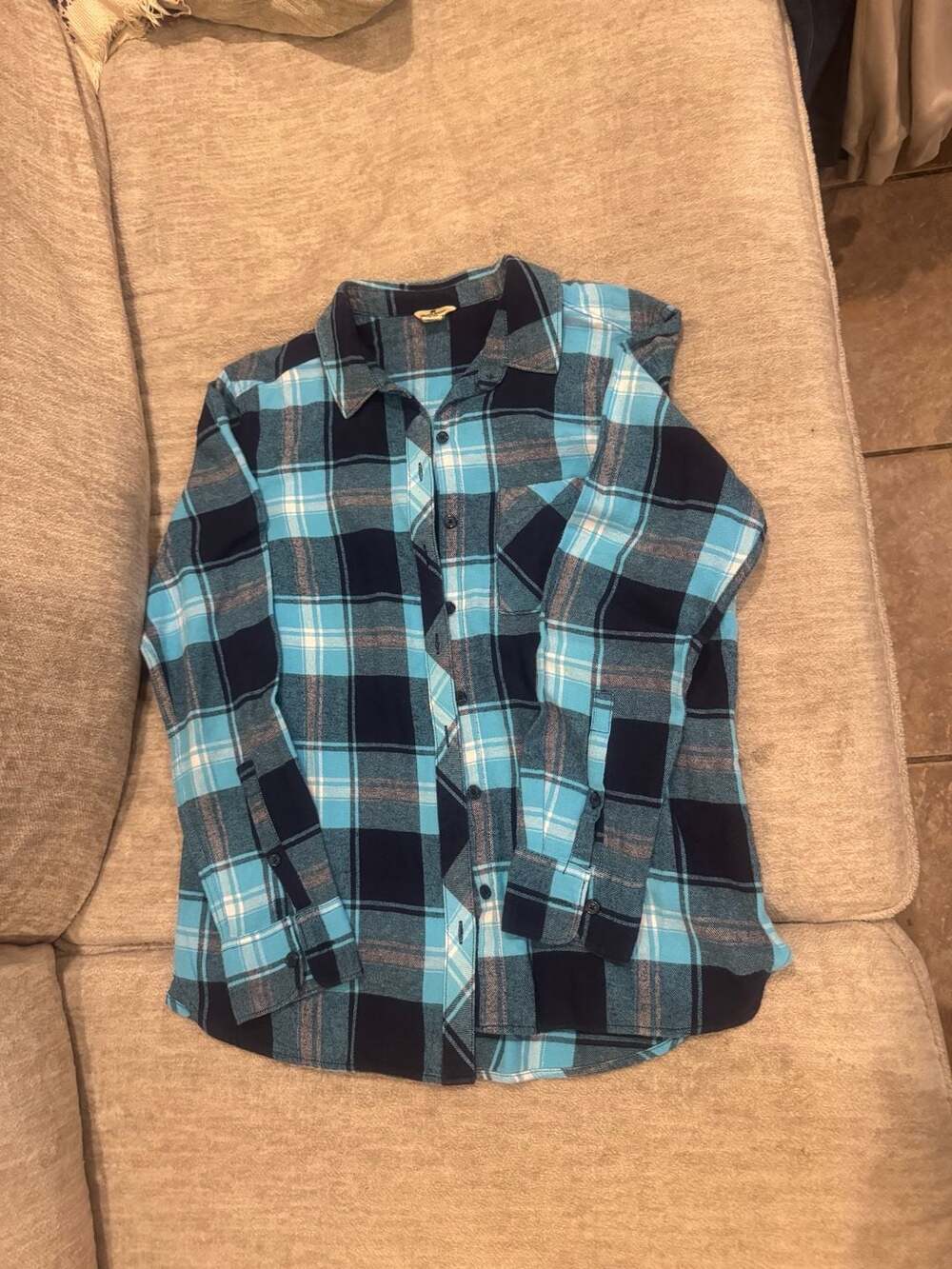 Woolrich Plaid Flannel Shirt Size L Blue Long Sleeve Button Up